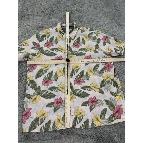 Sun Stone Shirt Mens XL White Floral Linen Blend Hawaiian Tropical Button Up - Picture 5 of 9